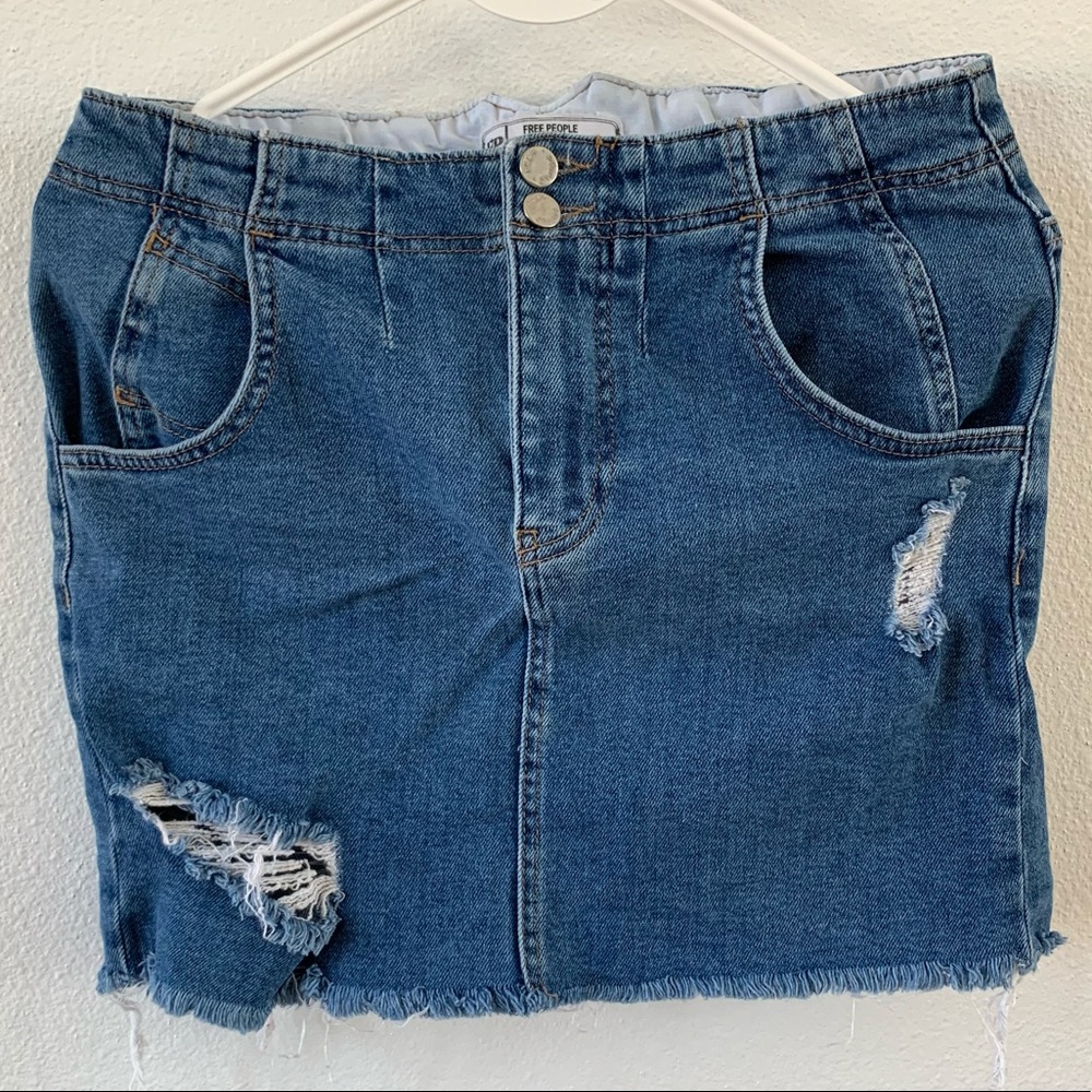 Free People Distressed Denim Miniskirt